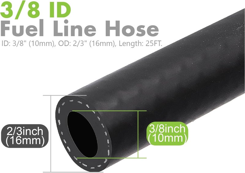 Jeemiter 3/8" ID Fuel Line Hose 10FT - SAE 30R7 NBR Rubber Replacement Kit with 10 Clamps for Gas, Diesel, Oil & Coolant - Fits Automotive, Marine, Lawn Mower, Small Engines - Image 3